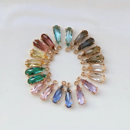 BBB 153 (A) Crystal glass teardrop 14k gold plated charm ( 1 pc ) - anti tarnish