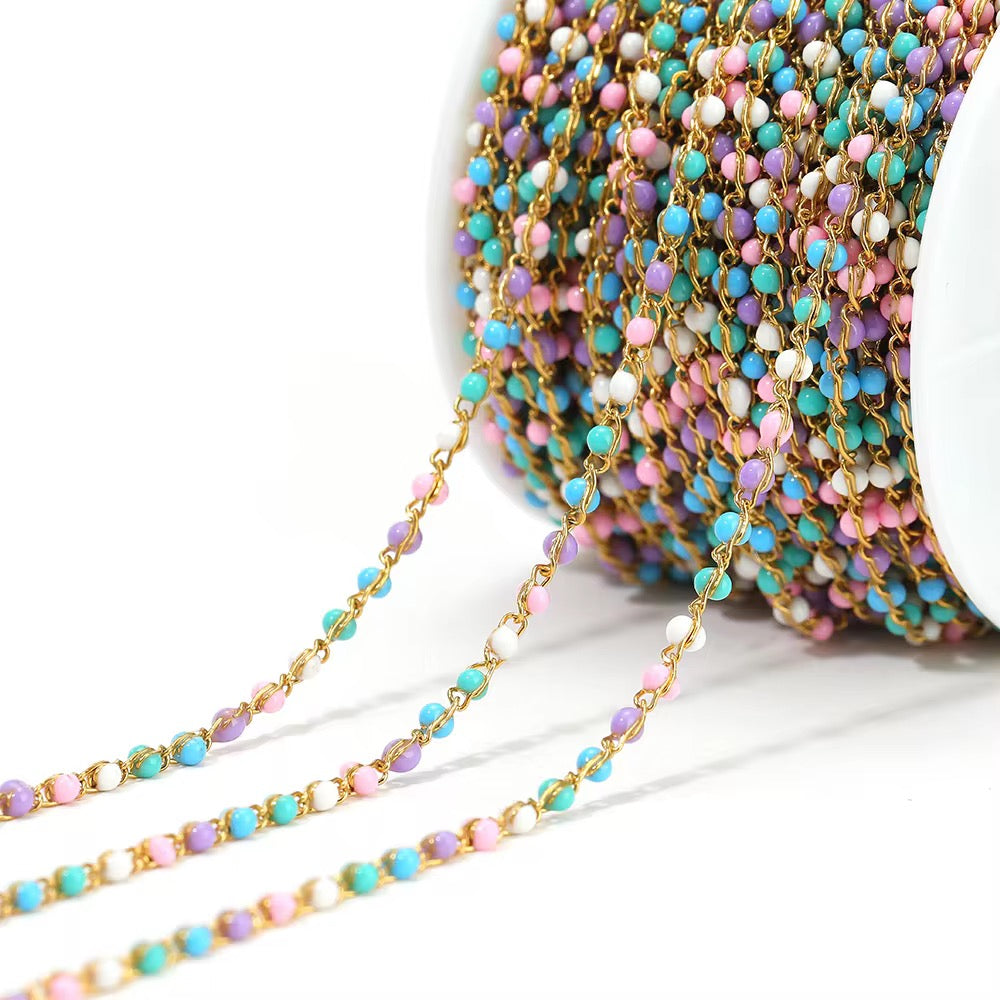 CN 404 Pastel Link enamel bead chain 18k gold PVD 316 Stainless steel ( 1 feet ) Anti tarnish