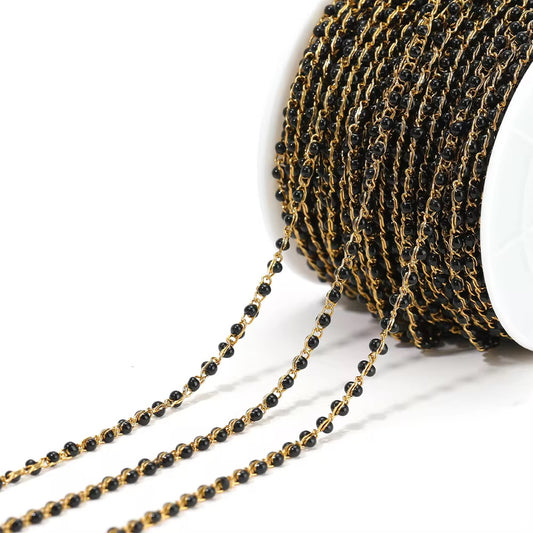 CN 402 Black Link enamel bead chain 18k gold PVD 316 Stainless steel ( 1 feet ) Anti tarnish