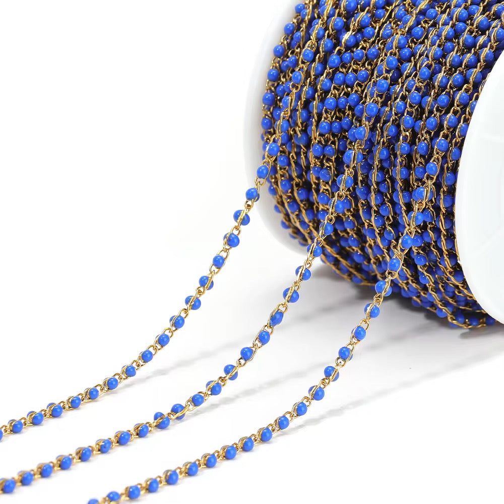 CN 401 Dark Blue Link enamel bead chain 18k gold PVD 316 Stainless steel ( 1 feet ) Anti tarnish