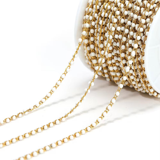 CN 399 White Link enamel bead chain 18k gold PVD 316 Stainless steel ( 1 feet ) Anti tarnish