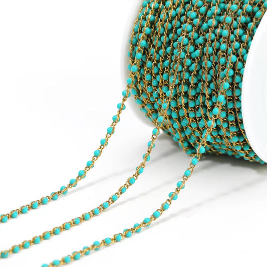 CN 400 Sea Green Link enamel bead chain 18k gold PVD 316 Stainless steel ( 1 feet ) Anti tarnish