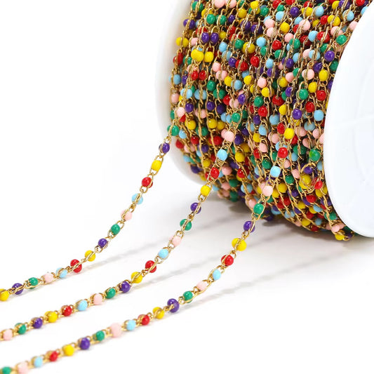 CN 405 Bright Colours Link enamel bead chain 18k gold PVD 316 Stainless steel ( 1 feet ) Anti tarnish