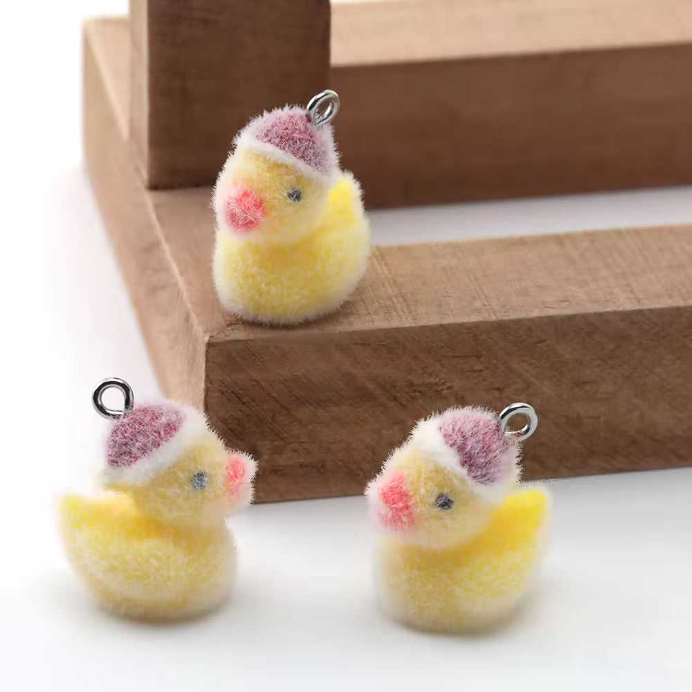 BBB 385 (h) Hat Duck Cute Fur 3D Flocking Resin charm ( 1 pc ) ( 20 mm )