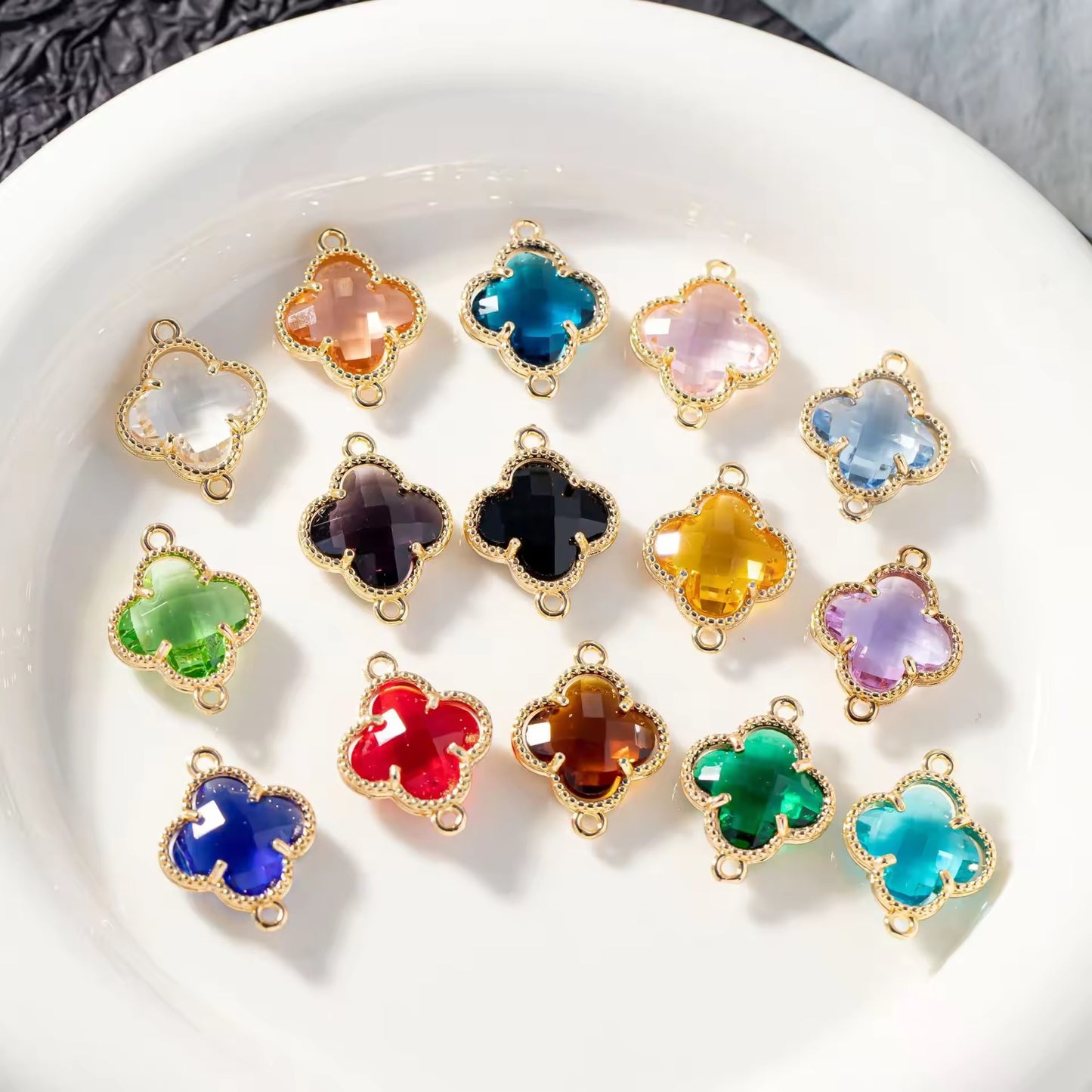 CZ 2398 Red Clover Zircon Connector 14k gold plated ( 1 pc ) - anti tarnish