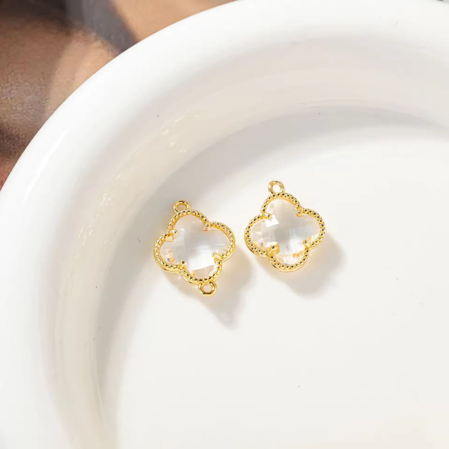 CZ 2397 Clear Clover Zircon Connector 14k gold plated ( 1 pc ) - anti tarnish