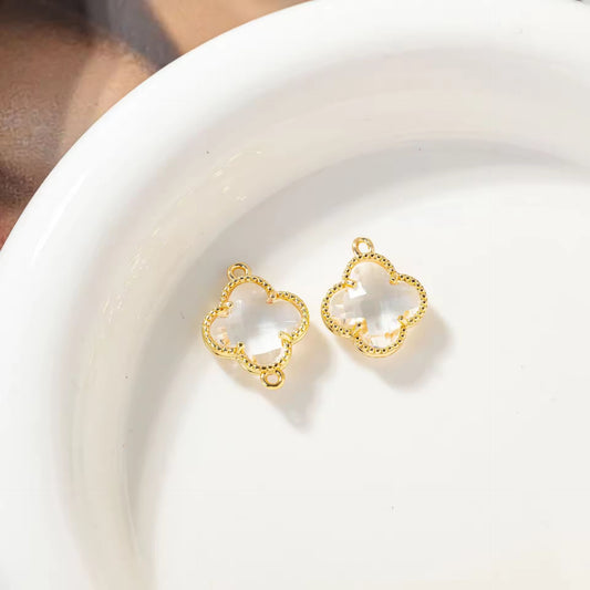 CZ 2397 Clear Clover Zircon Connector 14k gold plated ( 1 pc ) - anti tarnish