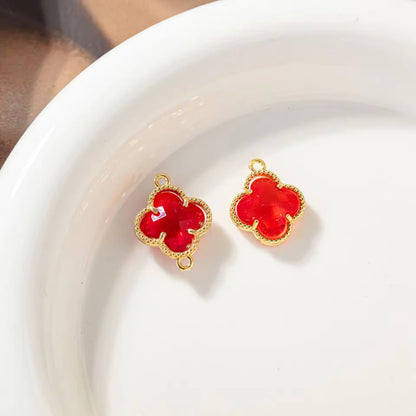CZ 2398 Red Clover Zircon Connector 14k gold plated ( 1 pc ) - anti tarnish