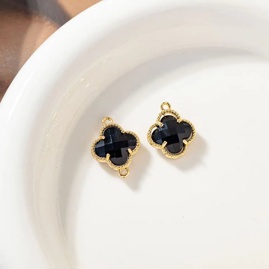 CZ 2400 Black Clover Zircon Connector 14k gold plated ( 1 pc ) - anti tarnish