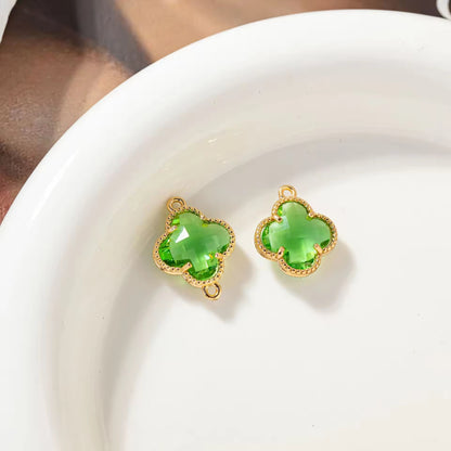 CZ 2405 light green Clover Zircon Connector 14k gold plated ( 1 pc ) - anti tarnish