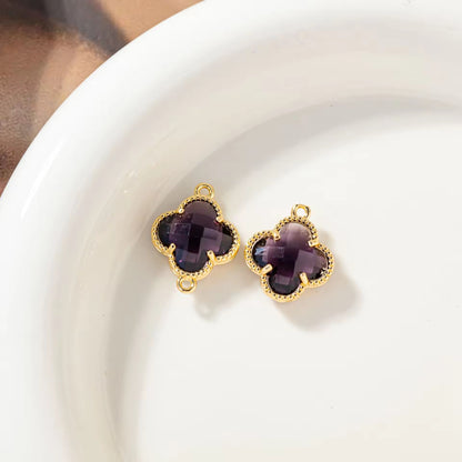 CZ 2403 Dark Purple Clover Zircon Connector 14k gold plated ( 1 pc ) - anti tarnish