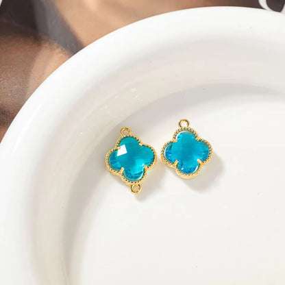 CZ 2404 Light blue Clover Zircon Connector 14k gold plated ( 1 pc ) - anti tarnish