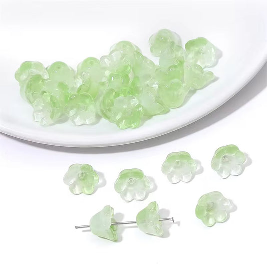 SS 345 Green dual tone flower glass bead ( 1 pc )