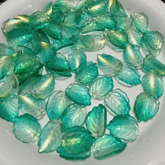 GB 1345 Dark green golden gourd leaves lampwork glass bead ( 1 pc )