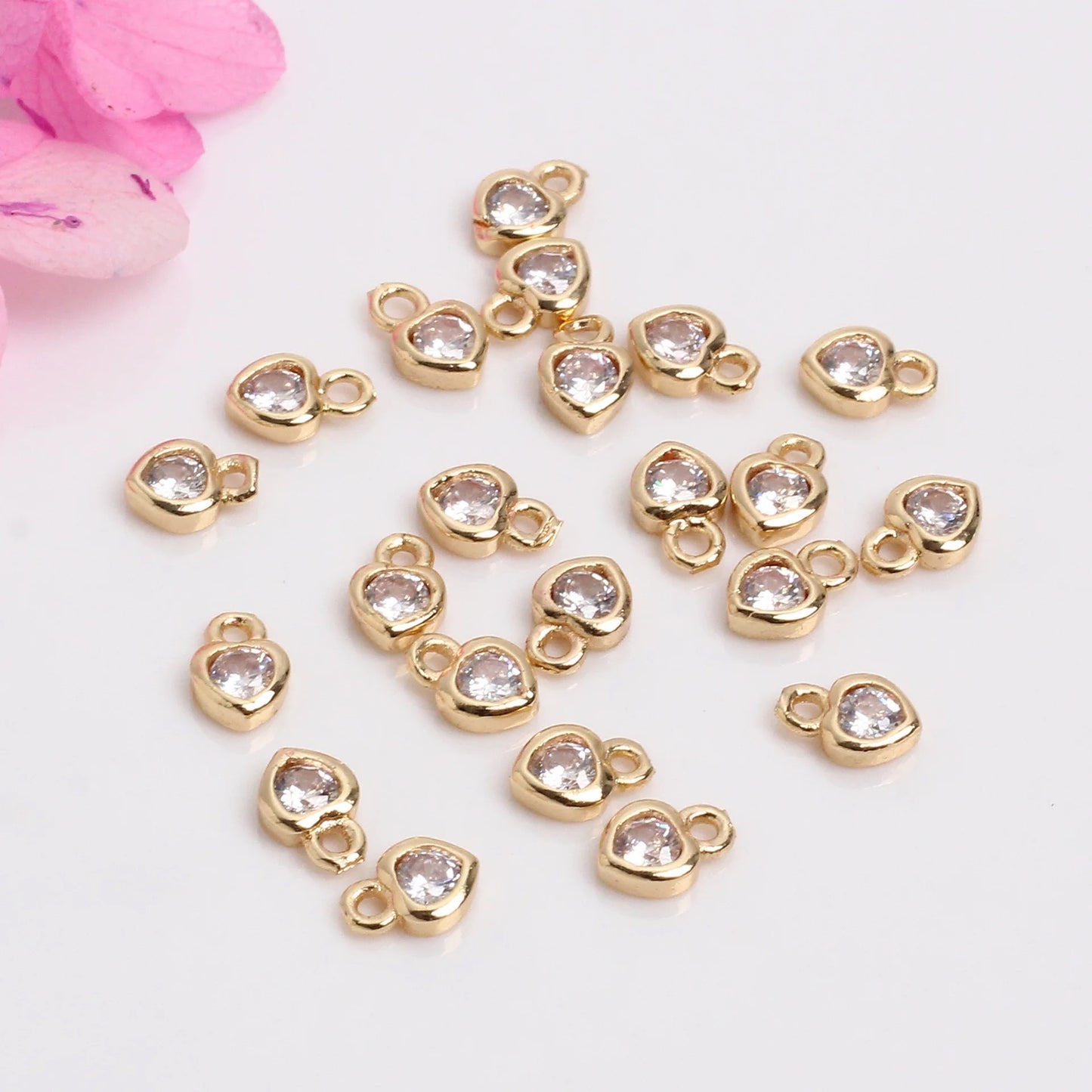 GP 1597 tiny zircon heart 14k gold plated charm ( 1 pc ) - anti tarnish