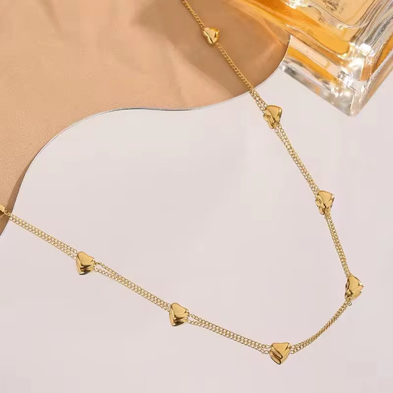 SS 246 Heart dainty Chain Necklace -18k gold plated stainless steel - Anti tarnish - Wholesale