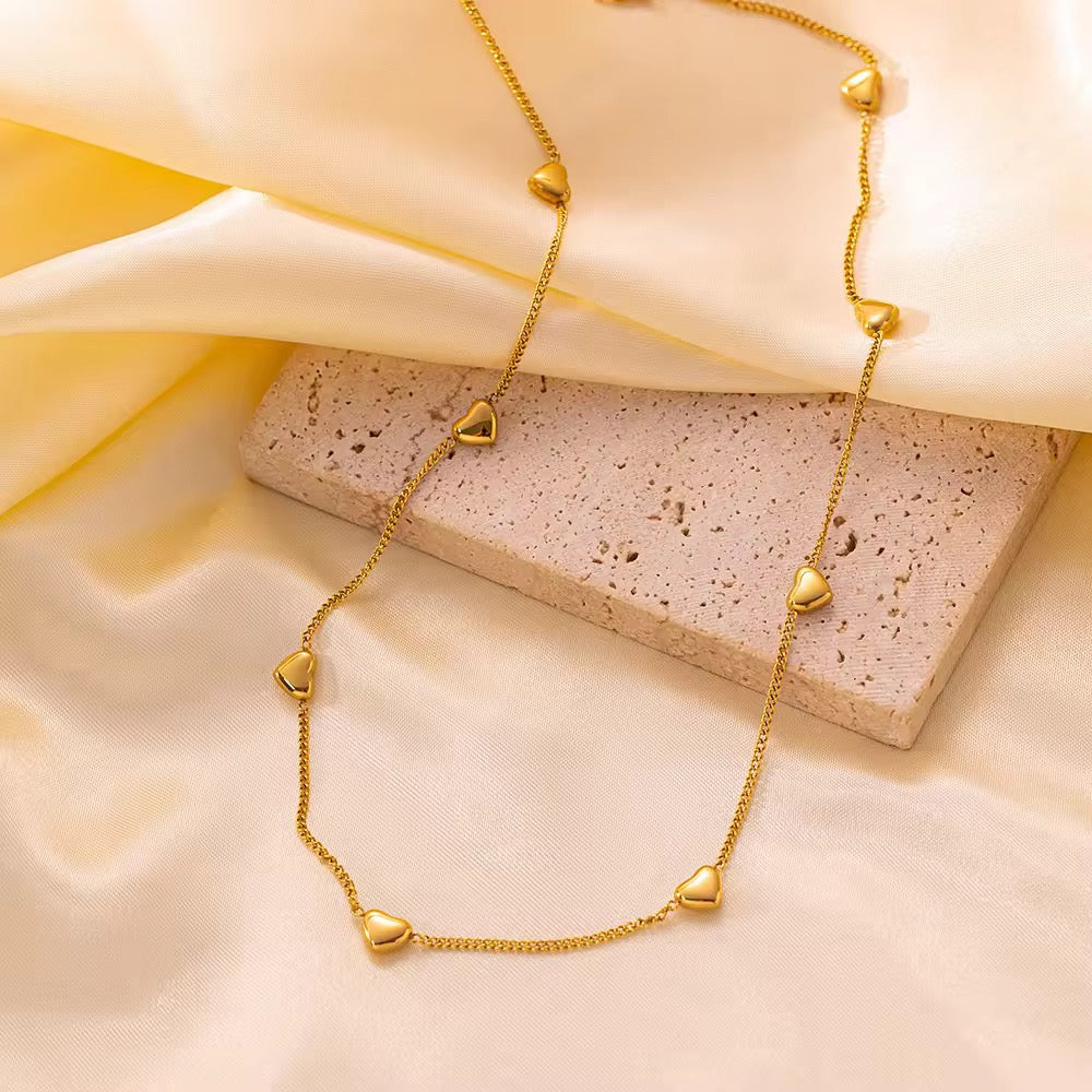 SS 246 Heart dainty Chain Necklace -18k gold plated stainless steel - Anti tarnish - Wholesale