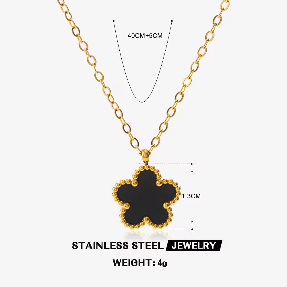 SS 248 Black Clover Flower Necklace - 18k gold plated stainless steel - Anti tarnish - Wholesale
