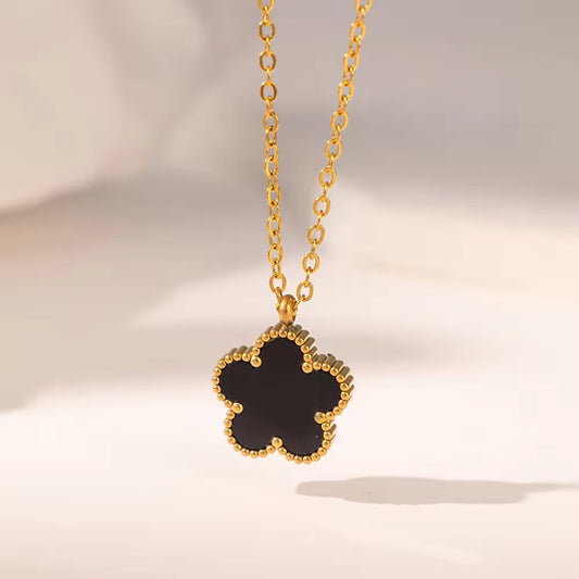 SS 248 Black Clover Flower Necklace - 18k gold plated stainless steel - Anti tarnish - Wholesale