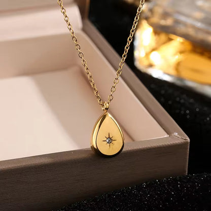 NSJ49B Teardrop Zircon Necklace - 18k gold pvd plated