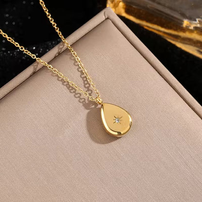 NSJ49B Teardrop Zircon Necklace - 18k gold pvd plated