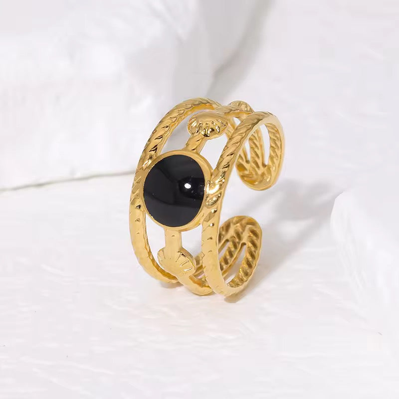 SS 252 Black Vintage ring adjustable- 18k gold plated stainless steel - Anti tarnish - Wholesale
