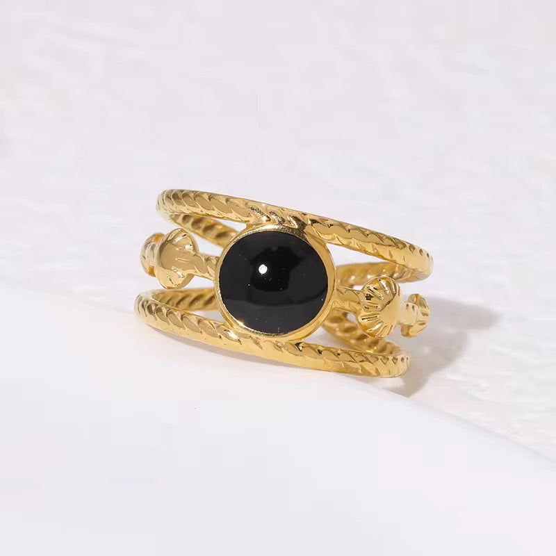 SS 252 Black Vintage ring adjustable- 18k gold plated stainless steel - Anti tarnish - Wholesale