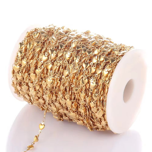CN 407 Heart Link Chain 18k gold PVD 316 Stainless steel ( 1 feet ) Anti tarnish