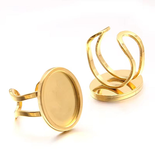 SS 1108 Oval Ring Bezel 18k gold PVD plated Stainless steel ( 1 pc ) Anti tarnish ( 25:18 mm )