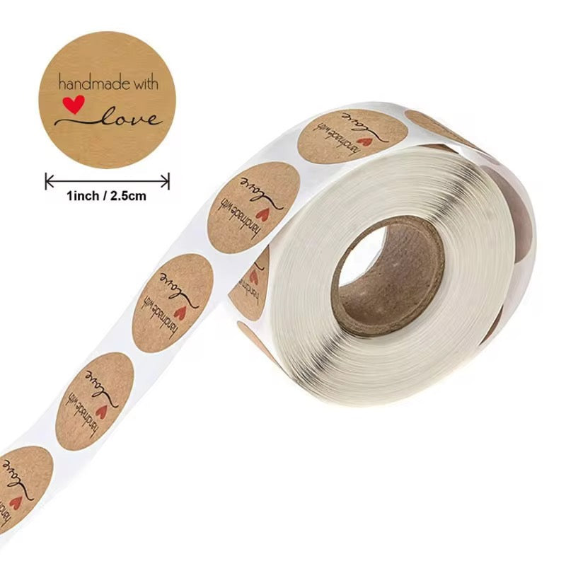 Handmade with love Craft paper sticker ( 1 Roll - 500 piece )