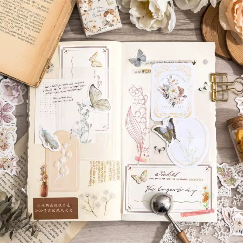 Retro Floral and Butterfly Waterproof UV Resistant sticker ( 1 pack - 46 piece )