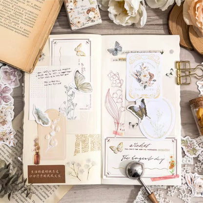 Retro Floral and Butterfly Waterproof UV Resistant sticker ( 1 pack - 46 piece )