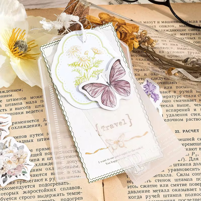 Retro Floral and Butterfly Waterproof UV Resistant sticker ( 1 pack - 46 piece )