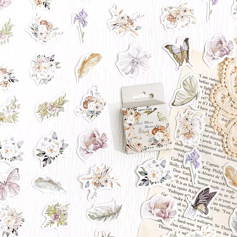 Retro Floral and Butterfly Waterproof UV Resistant sticker ( 1 pack - 46 piece )