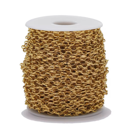 CN 50 Wide egg shaped O chain 18k gold PVD 316 Stainless steel chain ( 1 Feet ) Anti tarnish ( 4 mm )
