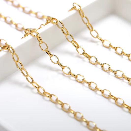 Wide egg shaped O chain 18k gold plated Stainless steel chain ( 1 Feet ) Anti tarnish