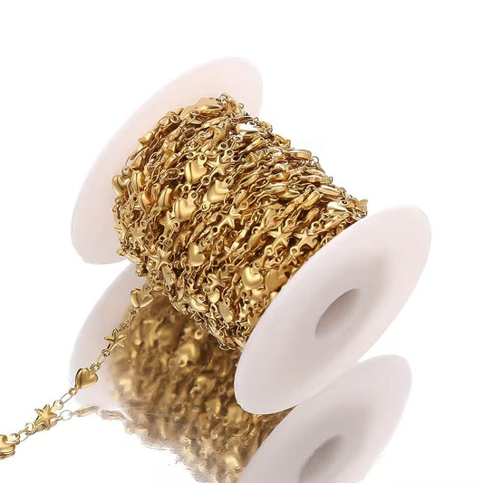 Heart & star link chain 18k gold plated Stainless steel chain ( 1 Feet ) Anti tarnish