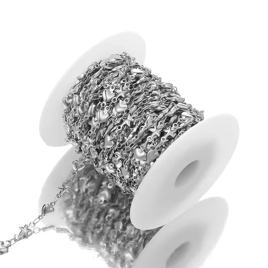 Heart & star link chain steel plated Stainless steel chain ( 1 Feet ) Anti tarnish
