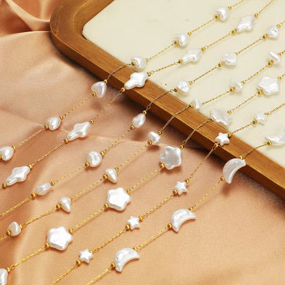 CN 397 Pearl shell link chain 18k gold PVD 316 Stainless steel chain ( 1 Feet ) Anti tarnish