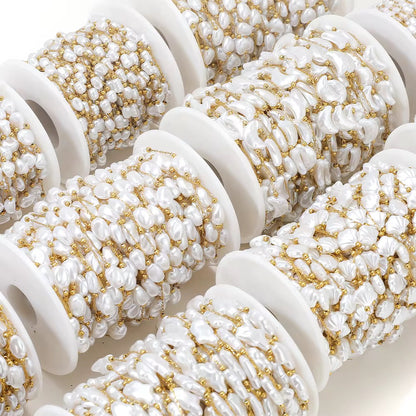 CN 397 Pearl shell link chain 18k gold PVD 316 Stainless steel chain ( 1 Feet ) Anti tarnish