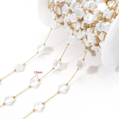 DIYS54 Floral Pearl shell link chain 18k gold PVD 316 Stainless steel chain ( 1 Feet ) Anti tarnish
