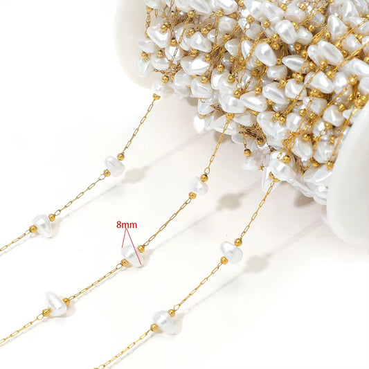 Pearl shell (style 2) link chain 18k gold plated Stainless steel chain ( 1 Feet ) Anti tarnish