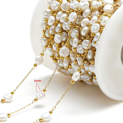 DIYS77 Pearl shell link chain 18k gold PVD 316 Stainless steel chain ( 1 Feet ) Anti tarnish