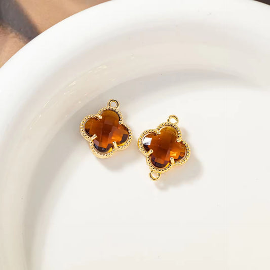 CZ 2479 Red coffee Clover Zircon Connector 14k gold plated ( 1 pc ) - anti tarnish