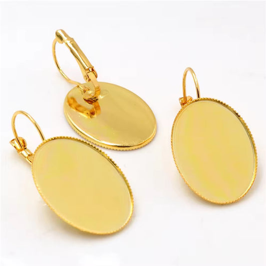 CB 1923 Oval Gold Cabochon base Earring ( 2 pc ) Tarnish resistant