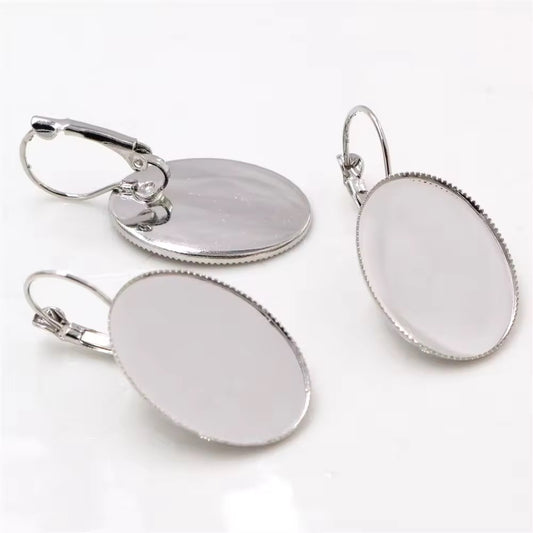 CB 1920 Oval silver Cabochon base Earring ( 2 pc ) Tarnish resistant