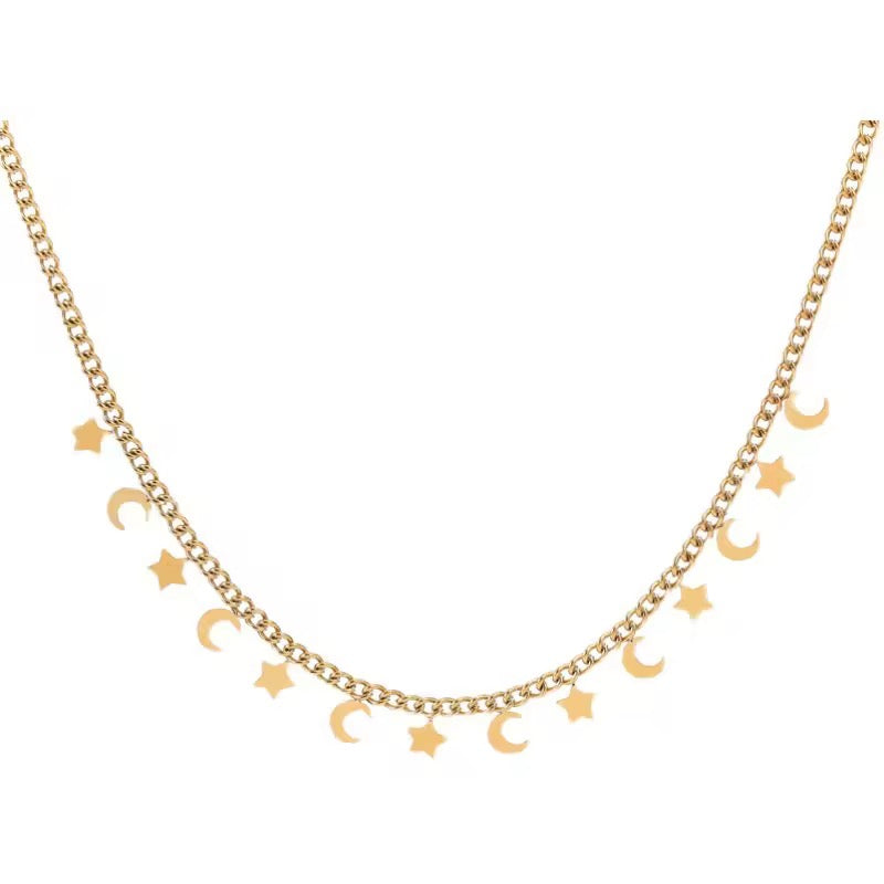 SS 259 Star and moon modern Necklace - 18k gold plated stainless steel - Anti tarnish - Wholesale