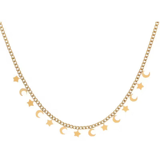 SS 259 Star and moon modern Necklace - 18k gold plated stainless steel - Anti tarnish - Wholesale