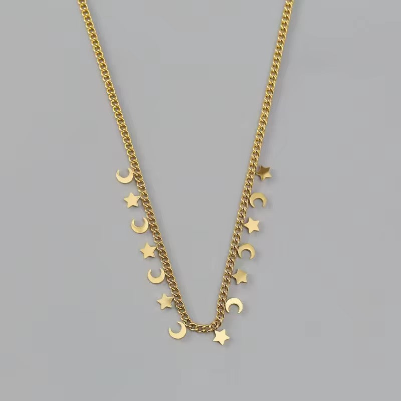 SS 259 Star and moon modern Necklace - 18k gold plated stainless steel - Anti tarnish - Wholesale