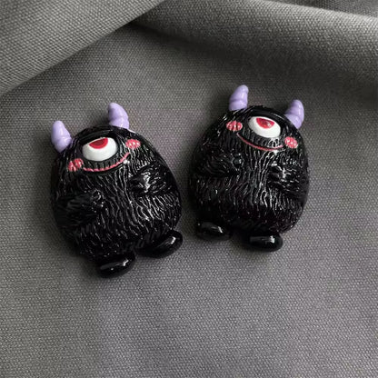 BBB 068 (a) Black Furry Monster cartoon Kawai themed resin charm ( 1 pc ) with / without Hook